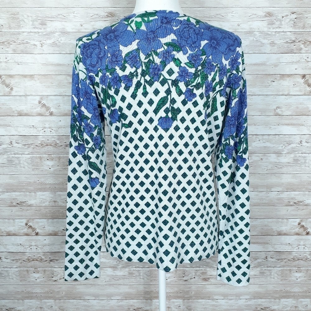 Charter Club Cardigan M Floral Silver Purple 585 - Picture 4 of 7